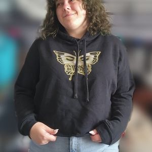 Antisocial Butterfly Graphic Cropped Hoodie Black Size XL